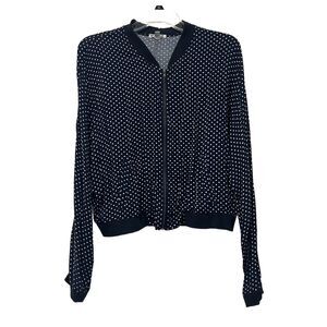 Urban Outfitters Cropped Bomber Jacket Lightweight COPE‎ Navy Blue L Polka Dot